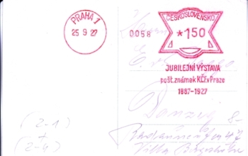 Dostavník 1927 09 001 CZ ● - Jubilejní výstava poštovních známek